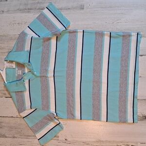 Boys striped baby blue, gray, white, navy, polo, size 10/12, 100%cotton
